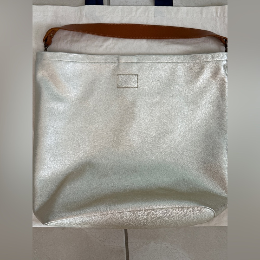 Metallic Pearl Shoulder Hobo with Tan Strap - Picture 3 of 16
